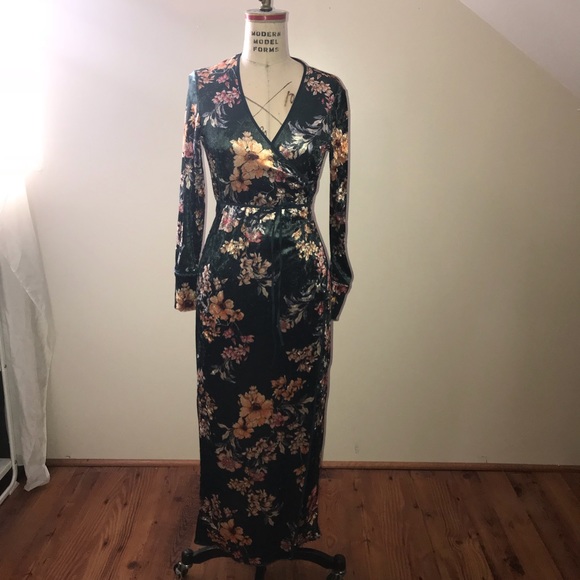 velvet floral wrap dress